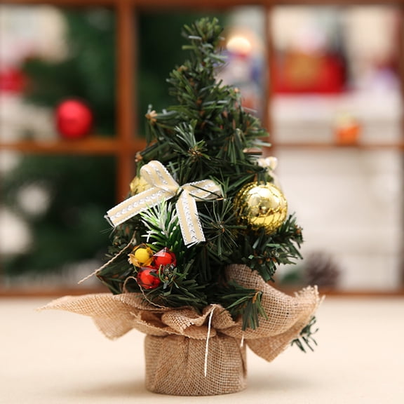 Gifts Under $5 Caoblia Mini Christmas Tree 8 Inch Ornaments and Gifts Artificial Christmas Tree with Bows, Balls, Cloth Base for Holiday Indoor Dining Table Party Decor, Christmas Decorations