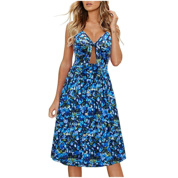Gifts Usmixi Formal Dresses for Women Empire Waist Sexy Hollowed Spaghetti Strap Tir Front Beach Party Long Dresses V-Neck Sleeveless Tie-Dye Summer Maxi Dress Blue s