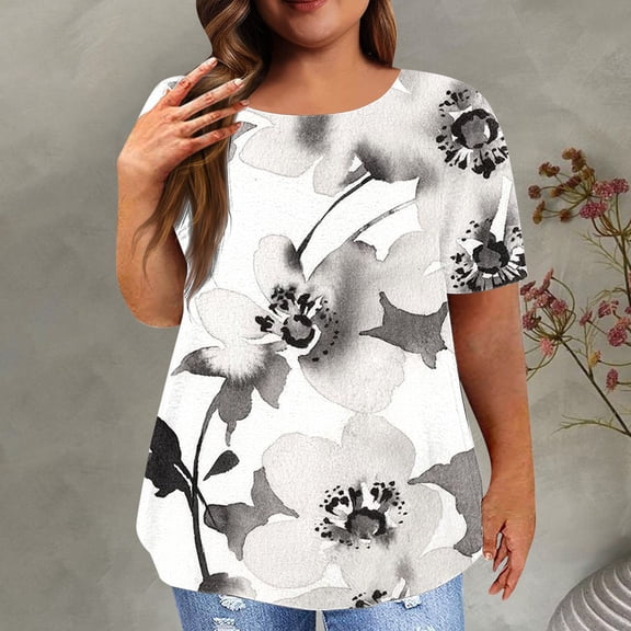 Gifts Usmixi Shirts for Women Plus Size Fashion Lightweight Tunic Tee Tops Summer Trendy Marbled Print Short Sleeve Round Neck Ladies Blouses White XXXL