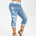 thumbnail image 1 of Gifts Usmixi Womens Capris Pants Plus Size Lightweight Stretchy Elastic Waist 3/4 Trousers Fashion Butterfly Print Lace Trim Cropped Pants Light Blue XXXXL, 1 of 7