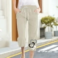 thumbnail image 1 of Gifts Usmixi Womens Drawstring Elastic Waist Pants Plus Size Loose Straight 3/4 Trousers Casual Cotton Linen Heart Print Capris Pants with Pocket Khaki XXL, 1 of 4