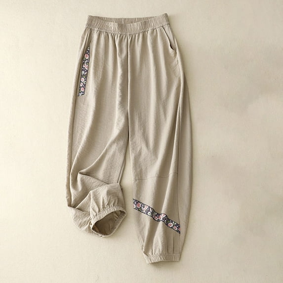 Gifts Usmixi Womens Jogger Pants Vintage Floral Graphics Elastic Waist Cotton Linen Harem Pants Casual Loose Straight Leg Fall Leisure Wear Trousers Khaki XXL