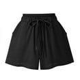 thumbnail image 1 of Gifts Usmixi Womens Plus Size Shorts Casual Solid Drawstring Elastic Waist Short Pants Summer Lightweight Linen Loose Wide Leg Shorts with Pocket Black XXXXL, 1 of 4