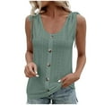 thumbnail image 1 of Gifts Usmixi Womens Tank Tops Beach Casual Solid Hollowed Button Down Shirts Vest with Drawstring Summer Trendy Plain Crewneck Sleeveless Shirts Blouse Green XL, 1 of 7