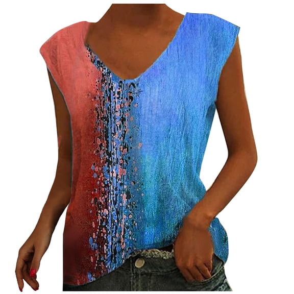 Gifts Usmixi Womens Tank Tops Beach Fashion Plus Size Comfy Lightweight Tshirts Vest Summer Trendy Tie-Dye Print V-Neck Sleeveless Shirts Blouse Red l