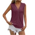 thumbnail image 1 of Gifts Usmixi Womens Tank Tops Casual Solid Lace Trim Hollowed Going out Shirts Vest Summer Trendy Plain V-Neck Sleeveless Shirts Blouse Wine m, 1 of 5