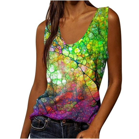 Gifts Usmixi Womens Tank Tops Lightweight Loose Fit Ladies Fashion Going out Tank Tees Shirts Summer Trendy Leaves Print Crewneck Sleeveless Shirts Blouse Green XL