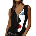 thumbnail image 1 of Gifts Usmixi Womens Tank Tops Quarter Zipper Ladies Fashion 3D Print Tshirts Vest Summer Trendy Face Graphics V-Neck Sleeveless Shirts Blouse Black m, 1 of 5
