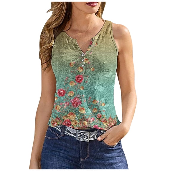Gifts Usmixi Womens Tank Tops Slim Fit Comfy Breathable Casual Button Down Tunic Shirts Summer Trendy Geometric Print V-Neck Sleeveless Shirts Blouse Green m