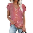 thumbnail image 1 of Gifts Usmixi Womens Tops Fashion Petal Sleeve Vintage Graphics Loose Fit Tee Shirts Summer Cute Floral Print V-Neck Short Sleeve Blouses Red XL, 1 of 4
