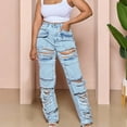 thumbnail image 1 of Gifts Usmixi Womens Vintage Ripped Jeans Fashion Loose Straight Leg Distressed Denim Pants Button High Waist Solid Long Trousers with Pockets Blue l, 1 of 7