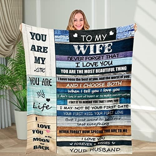 Gifts for Wife Birthday Wedding Anniversary Romantic Gifts Ideas from Husband, Valentines Mothers Day for her Women Wife Ultra Soft Blanket for Bedding Sofa Office Travel