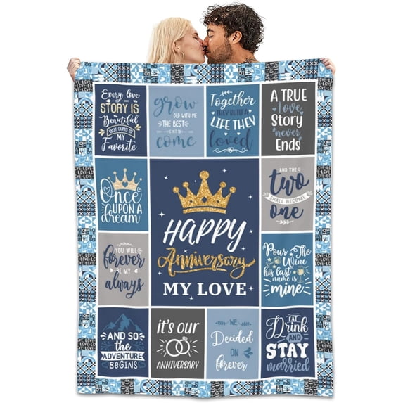 Gifts for Wife Blanket for Men Women Wife Her Couple,Blue Romantic Marriage Gifts for Her Throw Blanket,Happy Anniversary to My Wife from Husband, Valentines Gift Idea 50x60