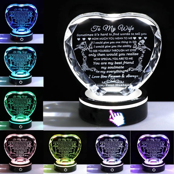 Gifts for Wife with Colorful LED Base Romantic Wedding Anniversary I Love You Gifts for Her Best Wife Birthday Gift Ideas to My Wife Crystal Keepsakes Presents from Husband