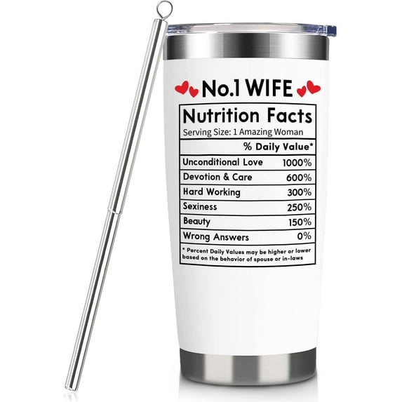 Gifts For Wife from Husband Birthday Valentine''s Day Gift for Wife, Funny Wife Nutrution Facts Tumbler \u2013 Happy Bday Chirstmas Presents For Wife- Best Wife Cup Gift Set with Lid Straw 20 oz