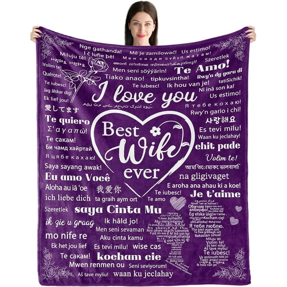 Gifts for Wife from Husband, I Love You 100 Languages Blanket Wife Birthday Gifts, Anniversary Wedding Gifts for Her, Valentines Day Christmas Birthday Gifts for Wife