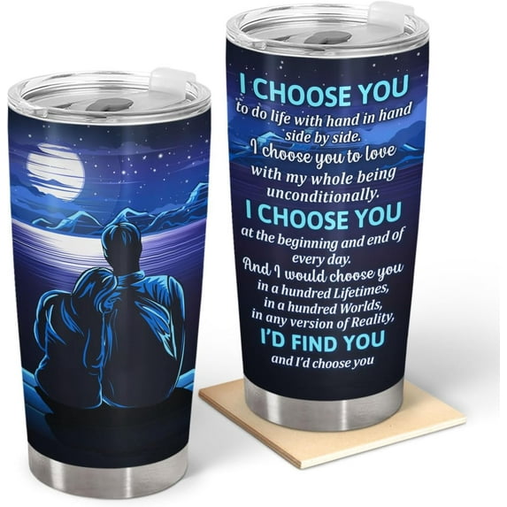 Gifts for Wife from Husband - Romatic Valentines day gifts for Her Him, Xmas, Anniversary, Birthday Gift - Stainless Steel Tumbler 20oz - I Choose You To Do Life With Hand In Hand