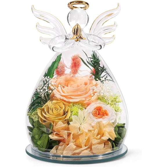 Gifts for Women Birthday Christmas Preserved Rose Forever Flower in Glass Angel Figurines Fresh Flowers for Delivery for Mom Real Colorful Roses for Grandma Wife Her from Daughter