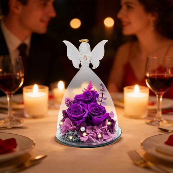 Gifts for Women Birthday Christmas Valentine's Day Preserved Rose Forever Flower in Glass Angel Figurines Fresh Flowers for Delivery for Mom Real Colorful Roses for Grandma Wife Her from Daughter