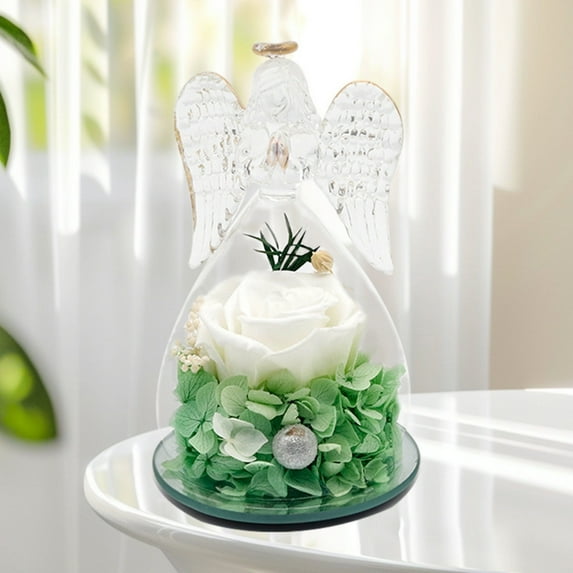 Gifts for Women Birthday Preserved Rose Forever Flower in Glass Angel Figurines Fresh Flowers for Mom Colorful Roses Angel with Flowers Inside for Grandma Wife Her from Daughter 1 Pack 5.12"x2.76"