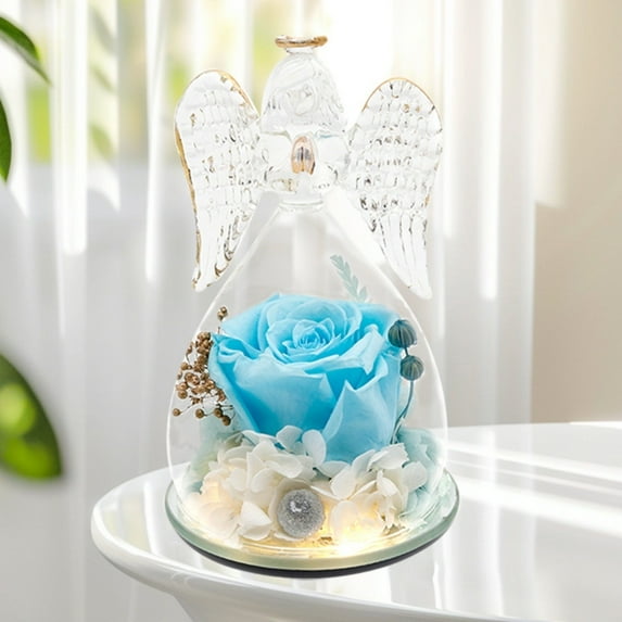 Gifts for Women Birthday Preserved Rose Forever Flower in Glass Angel Figurines Fresh Flowers for Mom Colorful Roses Angel with Flowers Inside for Grandma Wife Her from Daughter 1 Pack 5.12"x2.76"