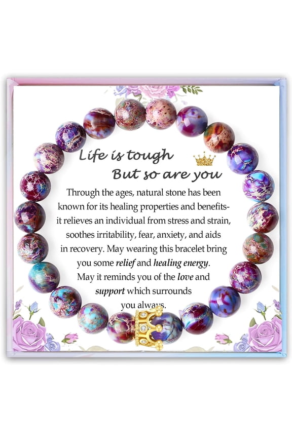 Gifts for Women Daughter Granddaughter Friendship Life Is Tough But So Are You Gift Bracelet, Natural Stone Colorful Imperial Jasper Bracelet for Girl Women Jewelry for Christmas Birthday Graduation