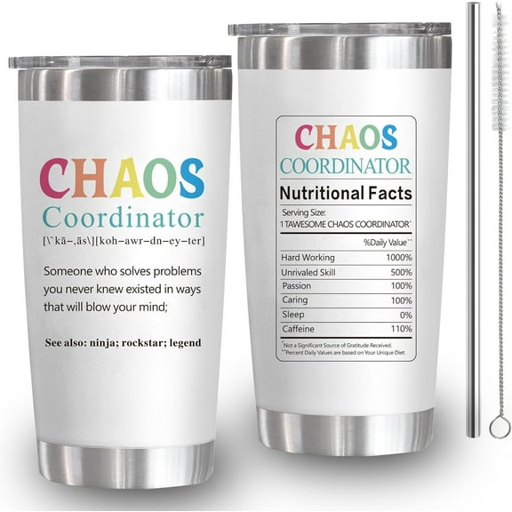 Gifts for Women - Gifts for Boss Lady - Chaos Coordinator Gifts - Thank You Gifts for Coworker, Manager, Teacher - Birthday Gifts for Women Boss Day Gifts - 20 Oz Stainless Steel Tumbler