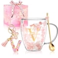 thumbnail image 1 of Gifts for Women Glass Coffee Mugs Unique Christmas Birthday Xmas Gifts for Women Her Ladies Espresso Tea Cups Personalised Best Friend Gift Cute Pink Double Walled Glass Mugs Valentine's Mother's Day, 1 of 9