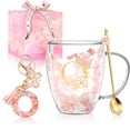 thumbnail image 1 of Gifts for Women Glass Coffee Mugs Unique Christmas Birthday Xmas Gifts for Women Her Ladies Espresso Tea Cups Personalised Best Friend Gift Cute Pink Double Walled Glass Mugs Valentine's Mother's Day, 1 of 9