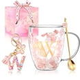 thumbnail image 1 of Gifts for Women Glass Coffee Mugs Unique Christmas Birthday Xmas Gifts for Women Her Ladies Espresso Tea Cups Personalised Best Friend Gift Cute Pink Double Walled Glass Mugs Valentine's Mother's Day, 1 of 9