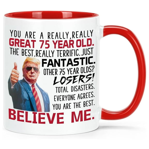 Futtumy 75th Gifts Mugs, 75 Year Old Gift Idea for Women Men Friend, Mugs Gifts for 75 Year Old, 11 fl oz White Coffee Mugs Ceramic Mug Tea Cup