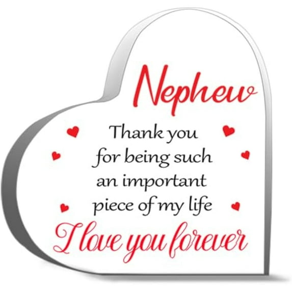 Gifts For Women Men Nephew Thank You For Being Such An Important Piece Of My Life Acrylic Heart Shaped Plaque Desk Decorations Acrylic Heart Keepsake 4x4inch
