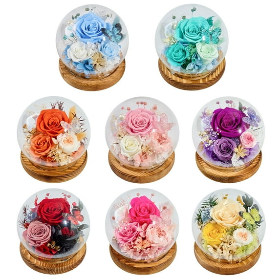 Gifts for Women Mom Grandma, Preserved Flowers in Glass Dome with LED Light, Pink Roses Gifts on Birthday, Christmas, Valentines Day for Girls, Wife, Friends