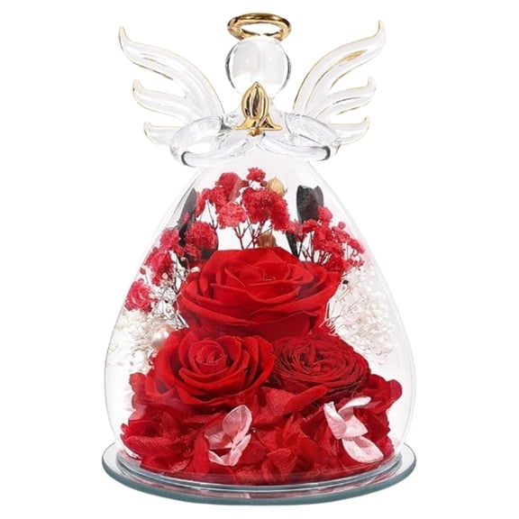 Gifts for Women Mom Preserved Rose Forever Flower in Glass Angel Figurine Fresh Flowers for Delivery Birthday Gifts for Grandma Wife Sister Eternal Roses, Mothers Day Gifts