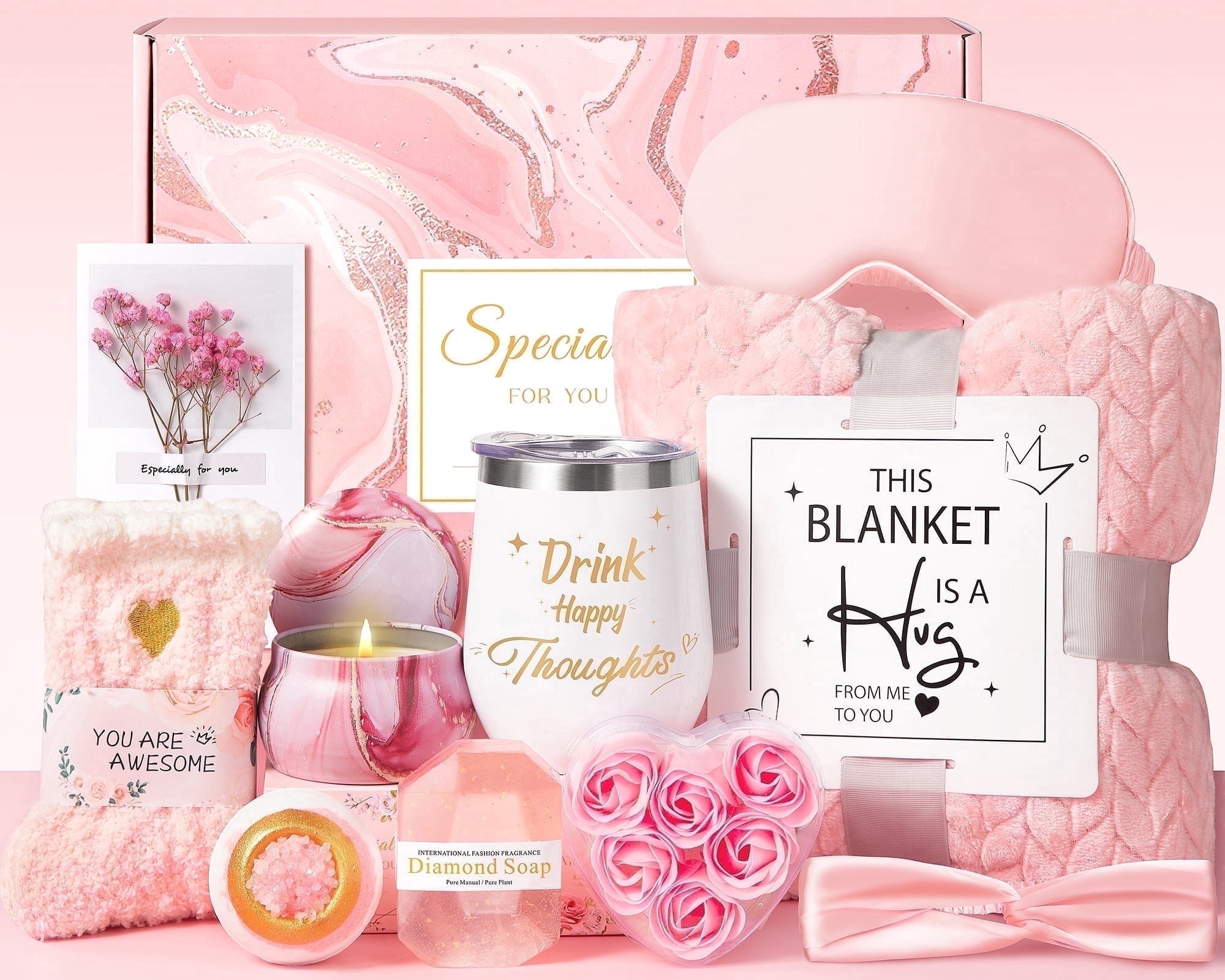 Gifts for Women, Presents for Mother's Day, Wife, Girlfriend, Sister, Birthday Gift, Christmas, and Valentine's Day Gift- 11 PCS Gift Basket Set Pink