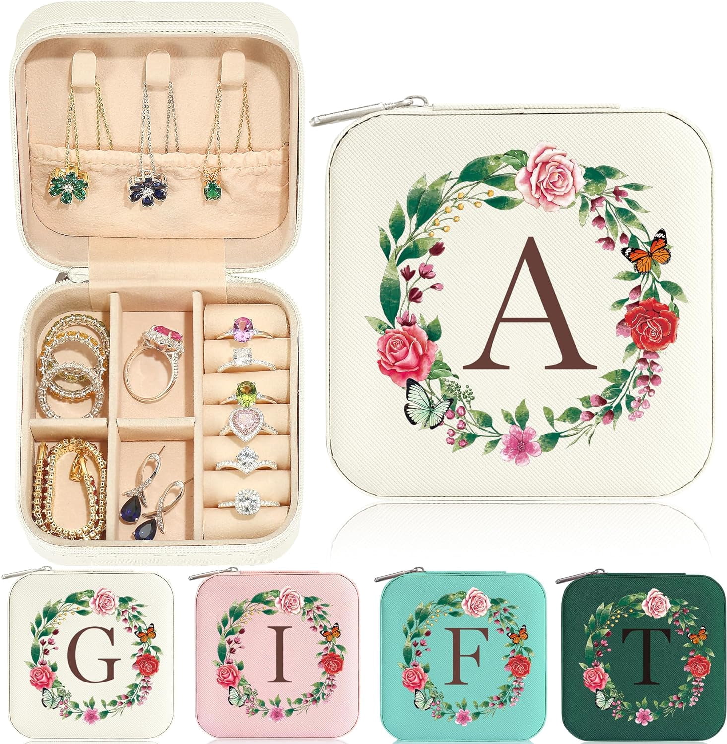Gifts For Women - Travel Jewelry Case | Small Initial Jewelry Holder Organizer | White Travel Jewelry Box Women Girl | Birthday Personalized Gifts Idea | Travel Essential - Letter A, White[Z2839]