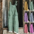 thumbnail image 1 of Gifts for Women! Xuniizn Jumpsuits for Women Summer Casual Loose Round Neck Spaghetti Strap Wide Leg Beach Rompers with Pockets Breathable Checkered Overalls, 1 of 6