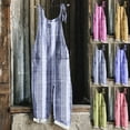 thumbnail image 1 of Gifts for Women! Xuniizn Jumpsuits for Women Summer Casual Loose Round Neck Spaghetti Strap Wide Leg Beach Rompers with Pockets Breathable Checkered Overalls, 1 of 6