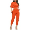 thumbnail image 1 of Gifts Womens 2 Piece Outfits Womens Lounge Sets Flared Sleeve Cropped Pullover Tops and High Waist Long Pant Matching Set Plus Size Casual Solid Suit Sets with Pocket Fall Saving, 1 of 6