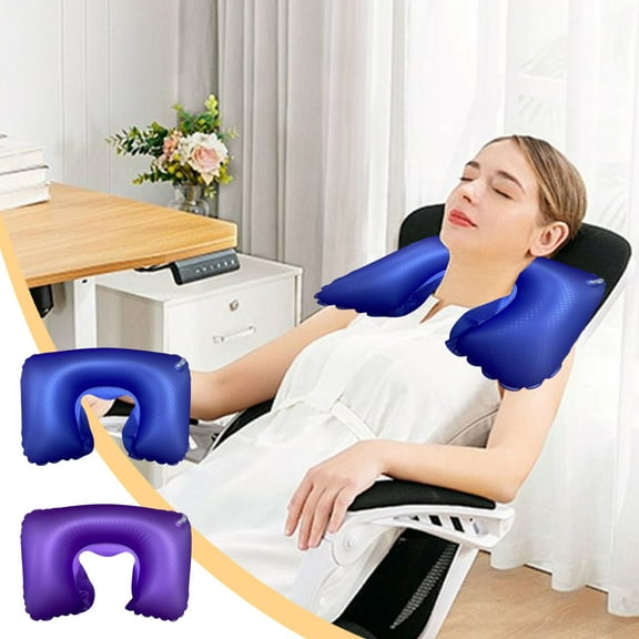 Gifts for Her Wzzjkit Neck Pillow, Travel Pillow Comfortable PVC Flocked U Shaped Cushion for Outdoor Home Use Portable Inflatable Cervical Support Pillow with Soft Velour Cover Neck Pillow Airplane