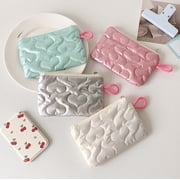 Gifts YYV Quilted Heart Makeup Bag Small Pouch Cute Quilted Cosmetic Organizer Lightweight Portable Coin Earbud Case for Girls Students Travel Toiletry Lipstick Brush Storage