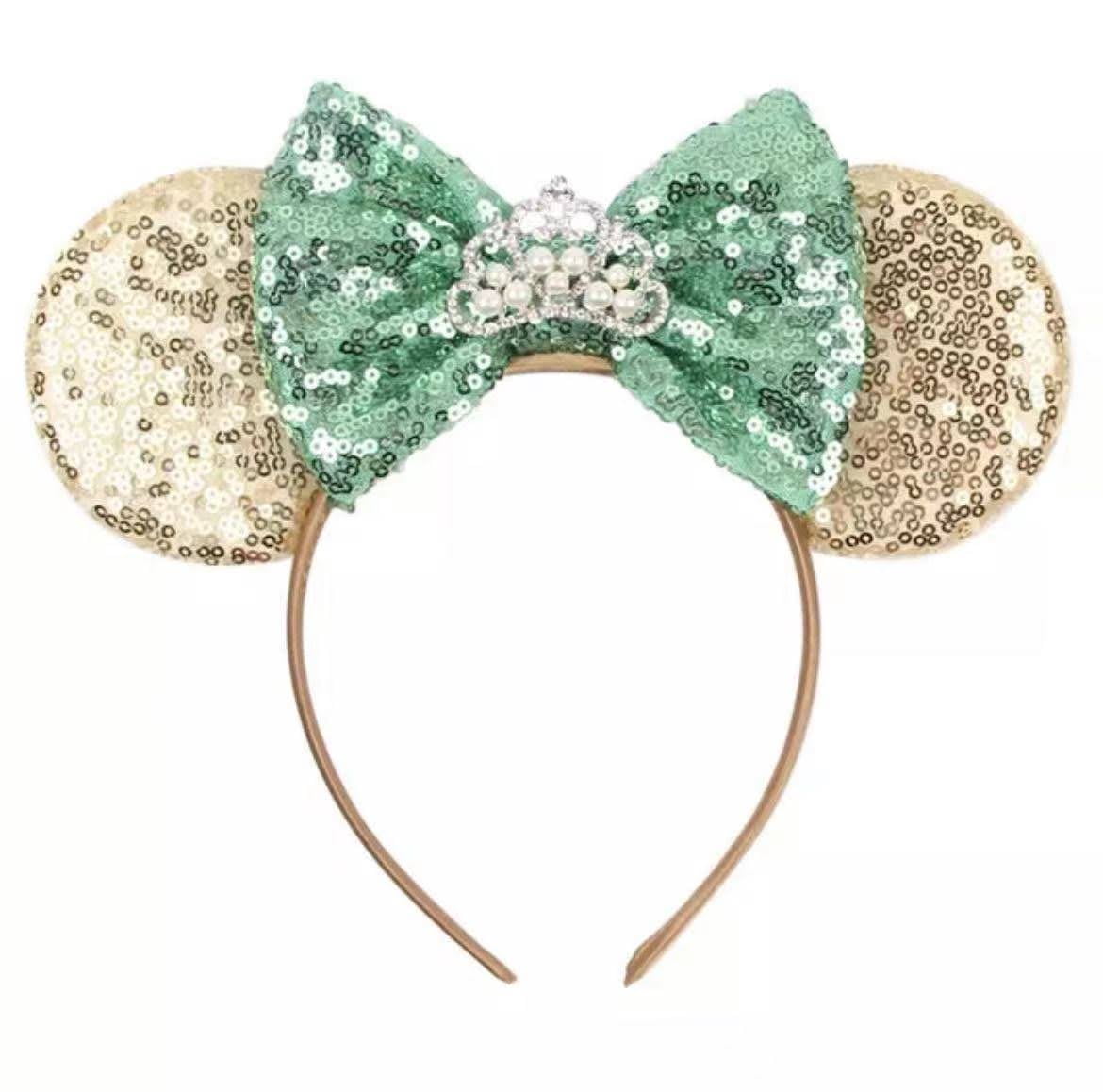Women Green Tiana Sequin Halloween Mickey Mouse Headband for Cosplay Gifts by RD Halloween Mint Green Tiana Inspired Minnie Mouse  main image 3