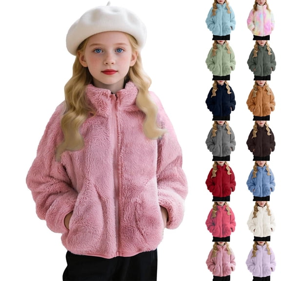 Gifts for Girls Horkkom Girls Fleece Jacket Zip up Solid Color Coat Fall Winter Warm Outwear with Pockets 3 Y