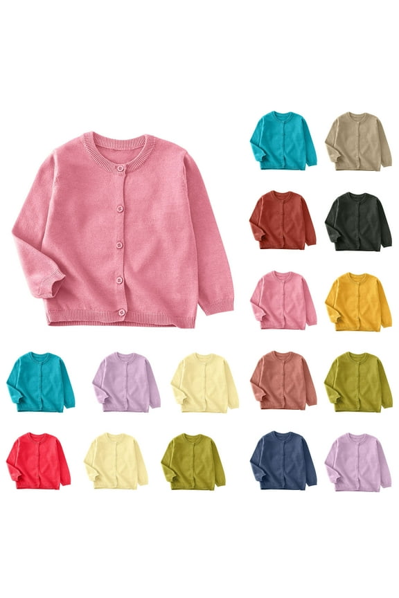Gifts for Boys Horkkom Toddler Cardigan Girls Kids Crewneck Button Long Sleeve Sweaters School Uniform Knit Tops Outwear 4-5 Years