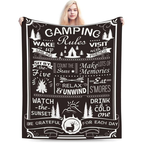 Gifts for Campers,Camping Blanket,Funny Camping Rules Throw Blankets,Camping Gifts for Women Men,Happy Camper,Personalised 40"x50"