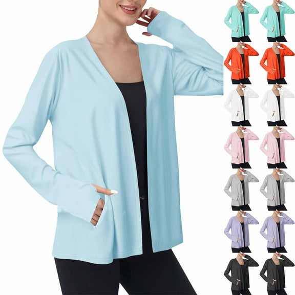 Gifts for Dad! BiZtdJrK Women's Sun Protection Open Front Sun Shirts Casual Summer Long Sleeve Outdoor Hiking Cardigan with Pockets Orange S