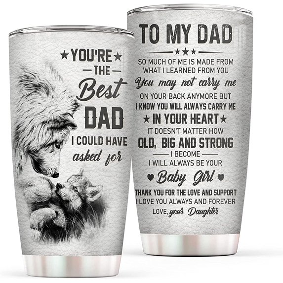 Gifts for Dad - Dad Gifts from Daughter - Dad Birthday Gift, Christmas Gifts for Dad, Father''s Day Gifts - 20oz Wolf Dad Stainless Steel Tumbler