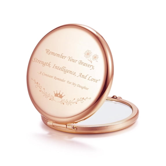 Gifts for Daughter, Personalized Compact Mirror, Unique Small Christmas Stocking Stuffers Gift for Her from Mom (Rose Gold)
