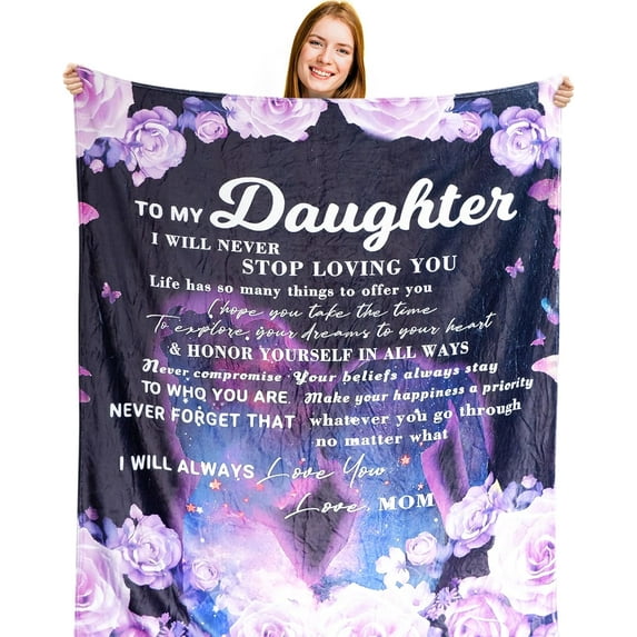 Gifts for Daughter from Mom Dad, Inspirational Butterfly Throw Blanket to My Daughter, Birthday, Christmas and Adult Gift for Daughter 50"x60"