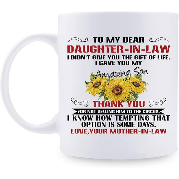 Gifts for Daughter-in-Law from Mother-in-Law, Daughter-in-Law Birthday Sunflower Coffee Mug - 11 oz